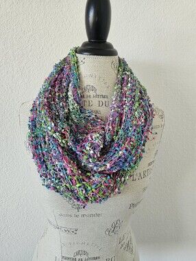 Vibrant Multi-Color Ribbon Knit Infinity Scarf (60" x 8")​